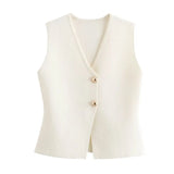 Women's Solid-Colored Gold Button-Wear Knitted Vest