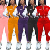 Label Two Piece Set Tracksuit Women Top+Pant Suits Button Jacket Sweatshirt with Pockets Women Sets Femme