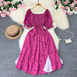 Zingj New French Gentle Wind Sweet Square Collar Bubble Short Sleeve Waist Show Thin Slit A-Word