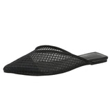 The Summer Of 2025, The New Net Red Pointed Flat Sandals Lazy Half-Dragging Fairy Wind Bag Head Net Black Slippers