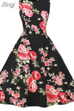 Floral Print Summer Dress Women Elegant Vintage Casual O Neck A Line Midi Party Sundress Vestidos With