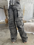 Street Wide-Legged Jeans Women's New Autumn 2025 New Fashion High-Waisted Trousers Multi-Pocket Workwear Casual