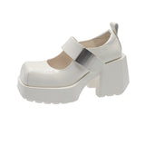 Heel Mary Jane Women's Shoes 2025 Spring And Summer New Square High Heel Single Shoes French Shallow Magic Sticker Small Leather