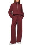 Women's Two-Piece Set Of Half Zipper Sweatshirt Wide Leg Sweatpants Casual Suit