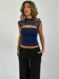 Front Slit Back Lace Short Sleeve Top- Outfit