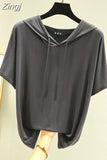 T-shirts Women Hooded Fashion Loose Casual All-match Korean Style Solid Simple Y2k Aesthetic Футболка Женский Cozy Chic