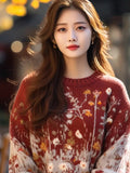 Retro-Red Age-Red Red Sweater In Autumn And Winter 2025 Women Loose Outer Wear Cover-Up Knitted