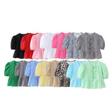 New Bubble Sleeve With Solid Color Short Top