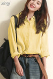 Women Tops White Blouse Fashion 2023 Vintage Cotton and Linen Office Shirt Loose Solid Long Sleeve Button Clothes
