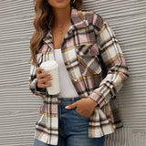 Fleece Jacket Women Plaid Coat Fall Warm Checkered Outerwear Fall Female Long Sleeve Tops Shirt Women Fashion Jacket