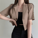 Version Of The Solid Color Short-Sleeved Cotton Tice Small Suit Woman 2025 Spring And Summer New Leisure Temperament Short Suit