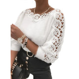 Women's Sweater 2025 Winter V-Neck Lace Spliced Solid Color Long-Sleeved Knitted Shirt