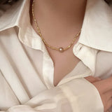 Galaxy Silver Pearl Necklace-Outfit