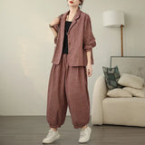 2025 Vintage Literary Striped Large-Size Cardigan Coat + Wide-Legged Harlan Pants Two Sets Of