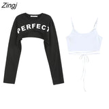 Pieces Sets Women Summer Fashion Letter Printing Slim Bandage Sexy Korean Style Lady All-match Crop Tops Spaghetti Strap