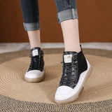 Leather High-Top Shoes Autumn Beef Nuck Bottom Small White Shoes Soft-Soled Casual Shoes Short Boots Spring Autumn Women's Shoes Breathable