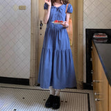 Feel Bubble Sleeve Dress Summer Women's Long Design Loose Solid Color Age Reduction Pressure Folding
