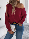Shooting 2025 Autumn And Winter Casual Pure Color Hollow Shoulder Long-Sleeved Cover Sweater Women's