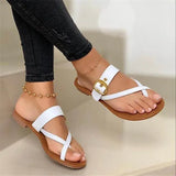 Flat-Bottomed Jacket Slippers Women's Toe Metal Belt Buckle Flat And Cool