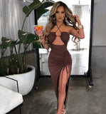 Zingj Sexy Hot Girl High Slit Wrinkle Hang Neck Type Temperament Show Chest