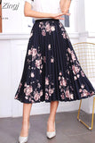 New Fashion Women Vintage Summer Party Pleated Casual Print A Line Skirts Robe Femme One Size Lastic Band Midi