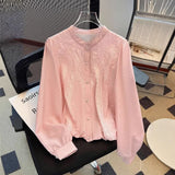 White Shirt Female Senior Spring And Autumn 2025 New Good-Looking Lace Long-Sleeved Beautiful Shirt