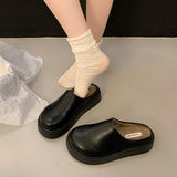 Thick Bottom Plus Velvet Bag Head Half Slippers Women 2025 Autumn And Winter New Fashion One-Legged Lazy Bunken