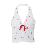 Zingj Women's Wear 2024 Summer New Fashion Temperament Sexy V Neck Neck Cherry Print Flowers And Trees Ear