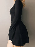 Simple Knitted Long Sleeve Mini Dress- Outfit