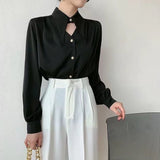 Tea Apricot Temperament V-Neck High-End Sant Satin Chic Shirt Female Design Sense Niche OL Hanging Hong Kong Taste