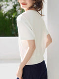 Short-Sleeved T-Shirt Women's Summer 2025 New Casual Design Feeling Under The Fork Decorative Buckle Clasp