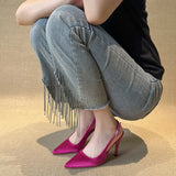 Classic Simple Gray High-Heeled Women's Sharp Head Behind A Word Buckle With Commute Banquet Fine