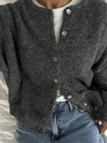 White With Soft Knitted Cardigan Female Retro Buckle Gray Wool Sweater Coat In