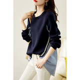 Women's Clothing Japan Hanchun Autumn New Long-Sleeved Top Air Cotton Collar Striped Splicing Shirt