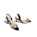 Summer New Fashion Water Drill Side Buckle Transparent Belt Splicing Tip Head Thin Heel