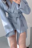 Autumn Winter Woman Vintage Blazer Woolen Coat Women Fashion Elegant Coat Korean New Ladies Casual Lace Up Thick