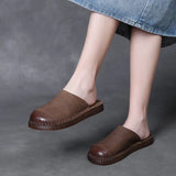 Time 99] Head-Level Cow Skin Retro Wearing Baotou Half Slippers Women's Summer Comfortable Leisure Boun
