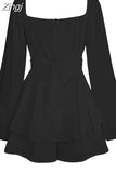 Women Boho Romper Long Sleeve Double Layer Ruffle Hem Chiffon Short Fairy Princess Mini Dress Jumpsuit