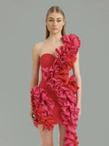 New Sexy Shoulder Bag Hip Dress High-End Temperament Hit The Color Lotus Leaf Dress Skirt Skirt Skirt Dress