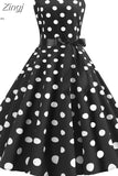 Women Summer Polka Dot Print Party Robe Femme Black Retro Vintage Swing Prom Rockabilly Midi Dresses