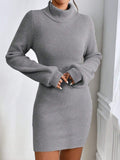 Women's Sweater Dress Stylish Simple Thin Knitted High-Necked Solid-Colored Knitted