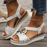 2025 New Slope Heel Sandals Women Metal Buckle Rope Slopes And Light-Bottomed Fish Mouth