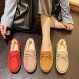 Dou Shoes Single Shoes Winter 2025 New Korean Version Of Women's Suede Flat Casual Shoes Lazy People A Foot Pedal Cotton Shoes
