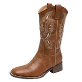 Embroidery V Moust Martin Boots Women 2025 Autumn Brown Coarse And National Wind Knight Short Boots Western Cowboy