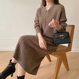 Sleeve Sweaters Knitted Maxi Dresses for Women Clothing Loose Oversize Knitting Sweater Dress Robe Vestido Winter 2023
