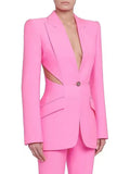Zingj 2024 New Fashion Hollow Out Design Sense Show Thin Suit Show Legs Suit Pants Casual Professional Suit
