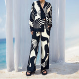 Women's New Temperament Trend Lazy Style Printed Shirt Long-Sleeved Fashion Suit Two