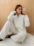 2025 New Thick Knitted Set Of Women's Zipper Lap-Fleet Sweater Cardigan + Wide