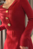 French Solid Long Sleeve V-Neck Sweater Knitted Maxi Midi Dress for Women Elegant Female Bodycon Dress Korean Autumn