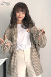 Women Spring Long Sleeve Plaid Loose 2XL Students All-match Street Wear Korean Style Leisure Blouses Womens Tops Chic